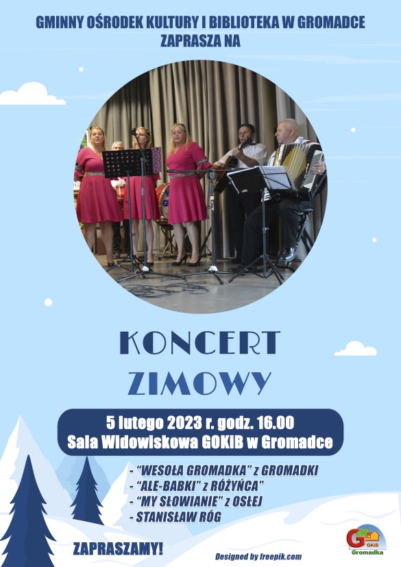 Plakat Koncert zimowy w Gminnym Ośrodku Kultury i Bibliotece w Gromadce
